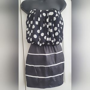 Love Couture Strapless Black and White Polka Dot Stripe Dress SZ M